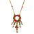 Carrot Red Diamante Round Pendant With Dangles, On 38cm L/ 7cm Ext Gold Tone Chain - view 7