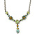 Vintage Inspired Green, Olive Enamel, Crystal Floral Y- Shape Necklace In Pewter Tone - 36cm L/ 4cm Ext