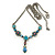 Vintage Inspired Blue Enamel, Crystal Floral Y- Shape Necklace In Burn Silver - 36cm Length/ 4cm Extension - view 6