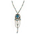 Vintage Inspired Teal Blue Crystal Enamel Floral and Chain Dangle Pendant With Silver Tone Beaded Chain - 42cm L/ 5cm Extt