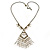 Vintage Inspired Diamond Shape Pendant With Freshwater Pearl Dangles with Bronze Tone Chain - 40cm L/ 5cm Ext - view 7