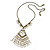 Vintage Inspired Diamond Shape Pendant With Freshwater Pearl Dangles with Bronze Tone Chain - 40cm L/ 5cm Ext - view 3
