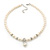 Prom, Bridal, Wedding 8mm, 10mm White Simulated Glass Pearl Necklace With Crystal Rings - 38cm Length/ 6cm Extension