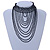 Chic Victorian/ Gothic/ Burlesque Black Bead Bib Style Choker Necklace - 28cm L/ 6cm Ext - view 2