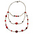 Retro Style Layered Pink/ Red Cotton, Acrylic Bead Necklace In Bronze Tone Metal - 74cm L - view 9