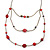 Retro Style Layered Pink/ Red Cotton, Acrylic Bead Necklace In Bronze Tone Metal - 74cm L - view 10
