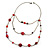 Retro Style Layered Pink/ Red Cotton, Acrylic Bead Necklace In Bronze Tone Metal - 74cm L