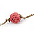 Retro Style Layered Pink/ Red Cotton, Acrylic Bead Necklace In Bronze Tone Metal - 74cm L - view 6