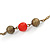 Retro Style Layered Pink/ Red Cotton, Acrylic Bead Necklace In Bronze Tone Metal - 74cm L - view 8
