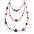 Retro Style Layered Pink/ Red Cotton, Acrylic Bead Necklace In Bronze Tone Metal - 74cm L - view 3