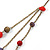 Retro Style Layered Pink/ Red Cotton, Acrylic Bead Necklace In Bronze Tone Metal - 74cm L - view 7