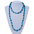 Long Green Wood Bead & Light Blue Bone Ring Necklace - 114cm L - view 2