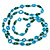 Long Green Wood Bead & Light Blue Bone Ring Necklace - 114cm L - view 3