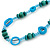 Long Green Wood Bead & Light Blue Bone Ring Necklace - 114cm L - view 4