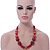 Raspberry Pink, Crimson Wood Bead Cotton Cord Necklace - 74cm L - view 3