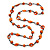 Orange Wood Bead Cotton Cord Long Necklace - 110cm L