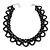 Black Imitation Pearl Bead Collar Style Necklace In Silver Tone - 36cm L/ 6cm Ext
