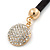 Black Rubber Necklace With Crystal Round Magnetic Closure - 38cm L - view 6