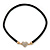 Black Rubber Necklace With Crystal Heart Magnetic Closure (Gold Tone) - 38cm L - view 2
