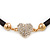 Black Rubber Necklace With Crystal Heart Magnetic Closure (Gold Tone) - 38cm L - view 8
