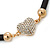 Black Rubber Necklace With Crystal Heart Magnetic Closure (Gold Tone) - 38cm L - view 4
