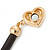 Black Rubber Necklace With Crystal Heart Magnetic Closure (Gold Tone) - 38cm L - view 6
