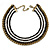 Black/ White Cotton Cord Collar Necklace with Antique Gold Chain - 33cm L/ 8cm Ext