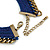 Dark Blue Cotton Collar Necklace with Antique Gold Chain - 35cm L/ 8cm Ext - view 3