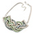 Light Green/ Grey Silk Cord Knot Pendant with Snake Style Chain Necklace In Silver Tone - 47cm L/ 8cm Ext - view 5