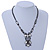 Victorian Style Grey/ Clear Glass Stone V Shape Necklace In Black Tone Metal - 42cm L/ 7cm Ext - view 2