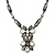 Victorian Style Grey/ Clear Glass Stone V Shape Necklace In Black Tone Metal - 42cm L/ 7cm Ext
