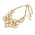 AB Resin Stone and White Peal Floral Bib Necklace In Gold Tone - 42cm L/ 8cm Ext - view 3