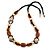 Long Brown, Gold Acrylic Bead Black Silk Cotton Cord Necklace - 88cm L