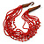 Ethnic Multistrand Red Glass Necklace With Wood Hook Closure - 50cm L