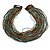 Light Blue/ Bronze/ Brown Glass Bead Multistrand, Layered Necklace With Wooden Square Closure - 52cm L - view 7