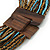 Light Blue/ Bronze/ Brown Glass Bead Multistrand, Layered Necklace With Wooden Square Closure - 52cm L - view 4
