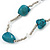 Long Turquoise Stone and Silver Tone Acrylic Bead Necklace - 118cm L - view 3