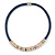 Dark Blue Leather with Gold/ Silver/ Rose Gold Rings Magnetic Necklace - 43cm L