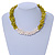 Statement 3 Strand Twisted Lime Green Coral and Cream Freshwater Pearl Necklace with Silver Tone Spring Ring Clasp - 44cm L - view 2