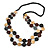2 Strand Button Shape Wood Bead Necklace In Brown, Black, Natural Colours - 80cm Long