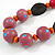 Chunky Wood Bead Cotton Cord Necklace with Scratched Effect (Pink, Orange, Black, Red) - 60cm L - view 3