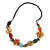 Multicoloured Shell, Ceramic Bead Brown Faux Leather Cord Necklace (Orange, Brown, Blue, Green) - 66cm L