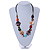 Multicoloured Shell, Ceramic Bead Brown Faux Leather Cord Necklace (Orange, Brown, Blue, Green) - 66cm L - view 2