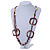 Long Multi-strand Brown/ Cream Ceramic Bead, Acrylic Ring Necklace - 90cm L - view 2