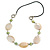 Natural Oval Shell and Green Ceramic Bead Faux Leather Cord Necklace - 70cm L
