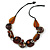 Statement Cluster Ceramic, Wood Bead and Silver Tone Ring Necklace with Black Cotton Cord (Brown, Black) - 56cm L