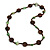 Brown Wood Coin Shape Bead and Green Shell Nugget Necklace - 74cm L