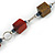 Layered Wood Bead with Metallic Silver Rubber Cord Necklace - 86cm L - view 5