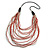 Long Layered Multi-strand Brick Red/ Transparent Glass Bead Black Faux Leather Cord Necklace - 100cm L