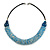 Chunky Light Blue Shell Coin Necklace with Black Faux Leather Cord - 55cm L